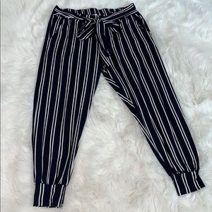 Navy blue and white pin striped pants
